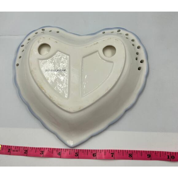 VTG Lace Lattice Textured Molded Milk Glass Painted Heart Flower Garden Decor - Picture 5 of 11